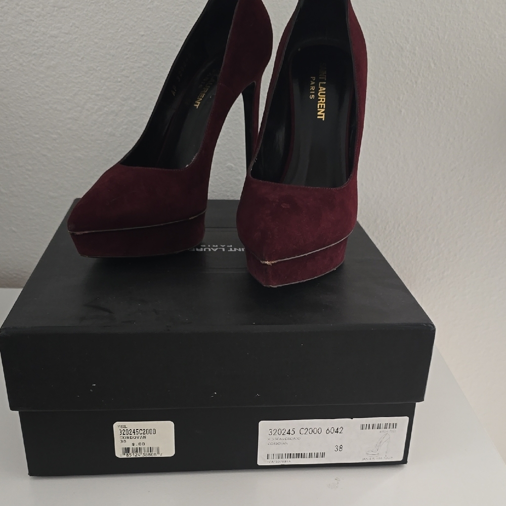 Saint Laurent Red High Heels Suede Elegance